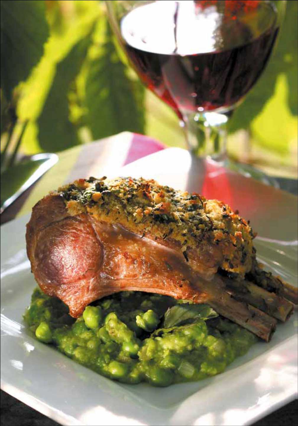 Herb-Crusted Rack of Lamb with Pea, Mint and Shallot Sauce