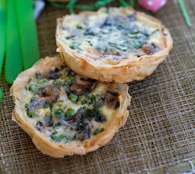 Pea And Blue Cheese Filo Tarts