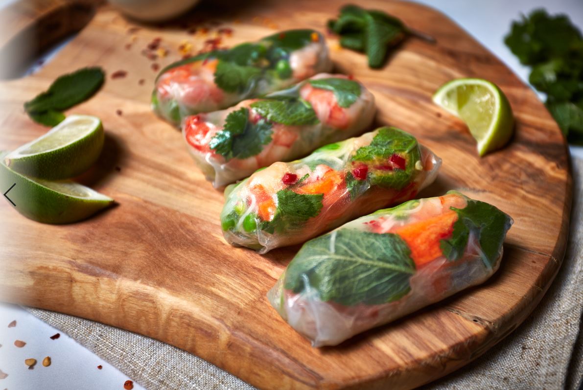 Peas and Shrimp and Asian Vegetable Rice Paper Rolls
