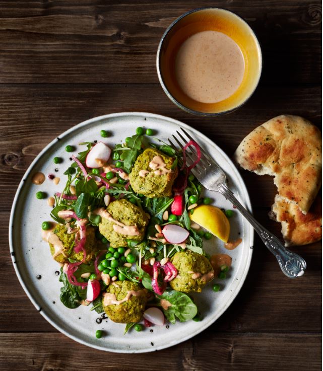 Peri Peri Pea Falafel with Tahini Dressing