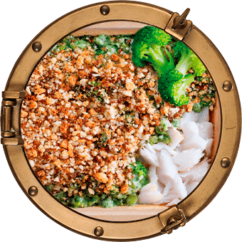 CRUNCHY TRAYBAKE GARDEN VEGETABLES &amp; SIGNATURE CRUMB FISH FILLETS