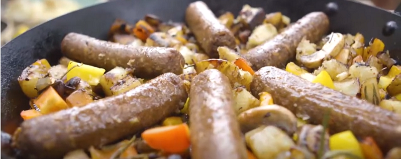 DJ BBQ’s Meat-Free Sausages with Veggie Hash 